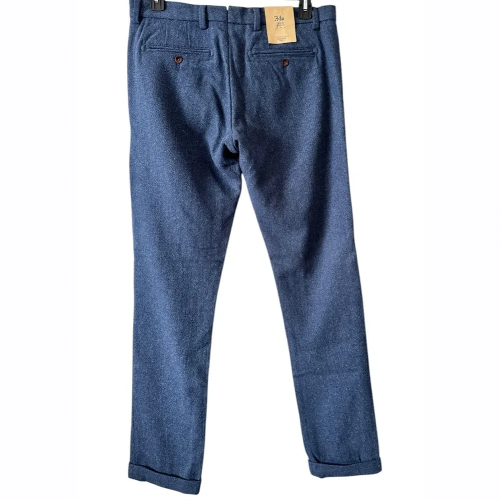 Lands’ End Mens Blue Wool Plain Front Trousers‎ Pants Size 34in NWOT